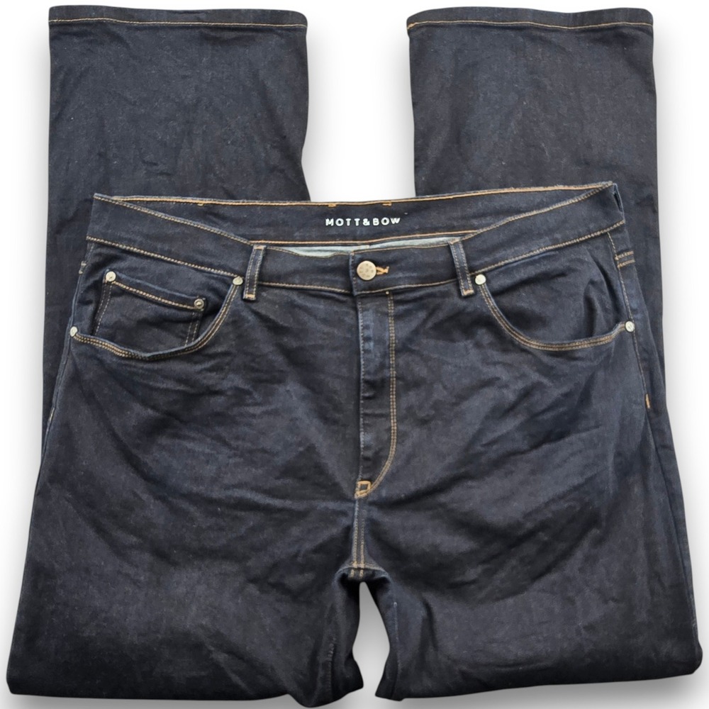 Mott and Bow Mens Jeans 42x32 Straight Leg Dark Indigo Blue Stretch Cotton Blend